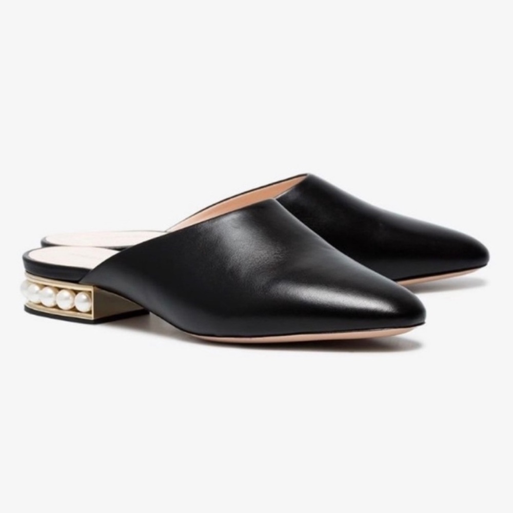 $625 Nicholas Kirkwood Black Casati Pearl Leather Slipper Mules Flats 36 US 6